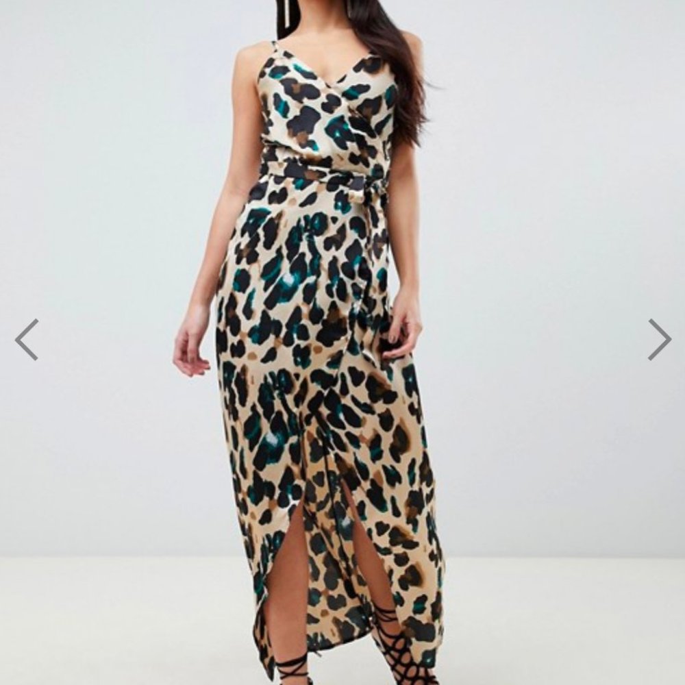 Leopard Wrap Front Midi Dress